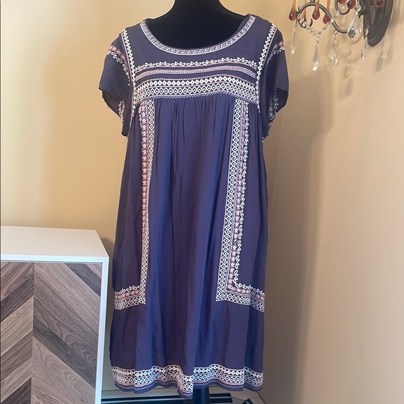 Mikarose Dresses & Skirts - Mikarose Blue and White Flutter Sleeve Mini Sundress